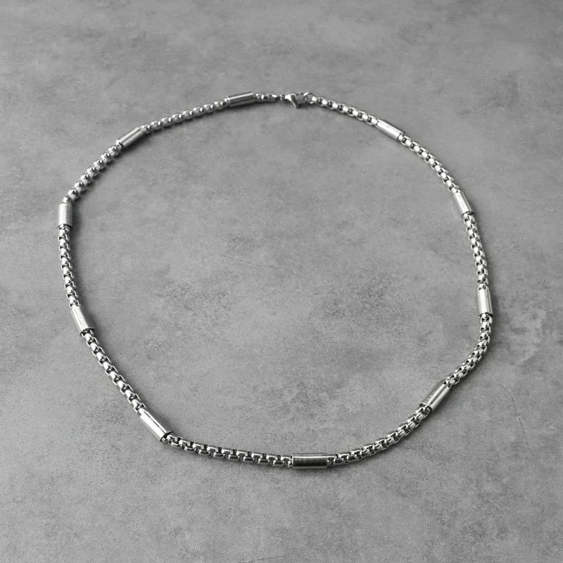 Silver Color Round Box Chain, 5mm Stainless Steel Unisex Necklace - 24 Inch