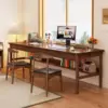 Long Solid Wood Desk with 3 Drawers Home Office Computer Desk Mid Century Modern Desk Large Study Writing 6