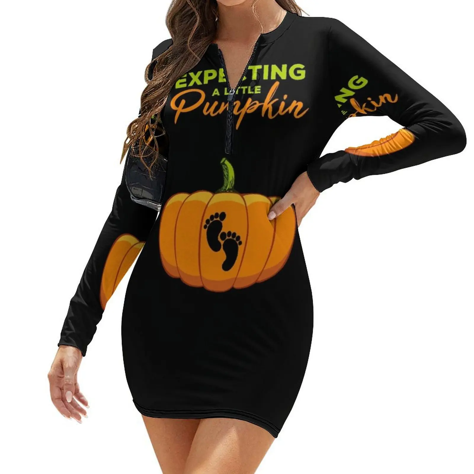 

Expecting A Little Pumpkin Halloween Maternity Long-Sleeve Bodycon Dress Bride dresses dress korean style women's dresses luxury