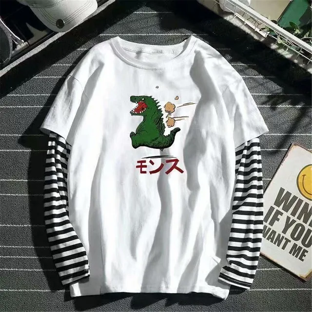 Camiseta de retales a rayas para hombre, Tops de gran tamaño para niño, camiseta de manga larga sólida, camiseta japonesa gótica de Japón - Imagen 6