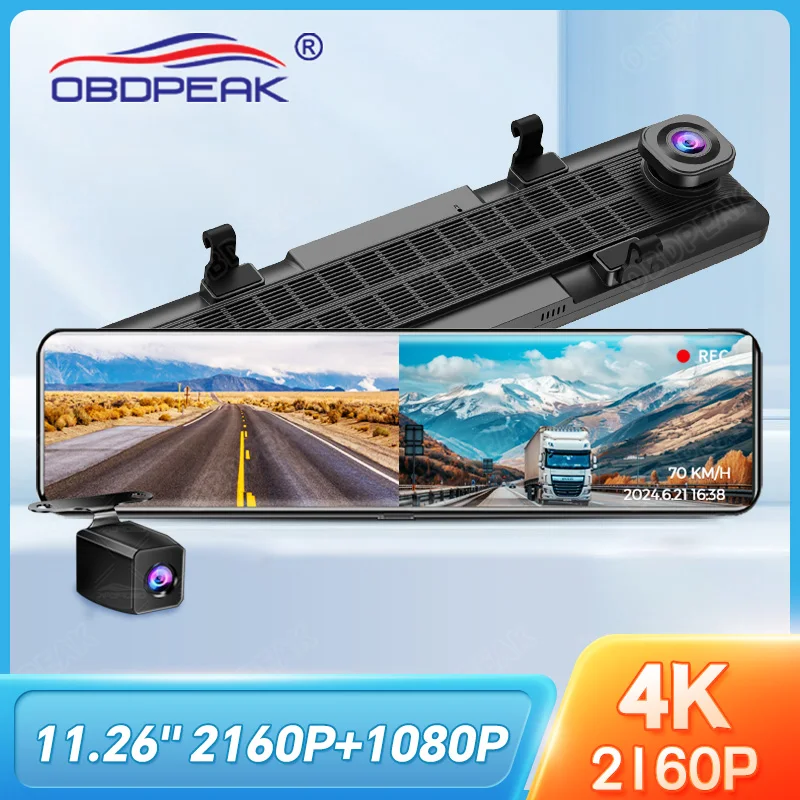 OBDPEAK-H6-12-4K-Dual-Lens-Dash-Cam-WIFI-GPS-Rear-View-Mirror-Camera ...