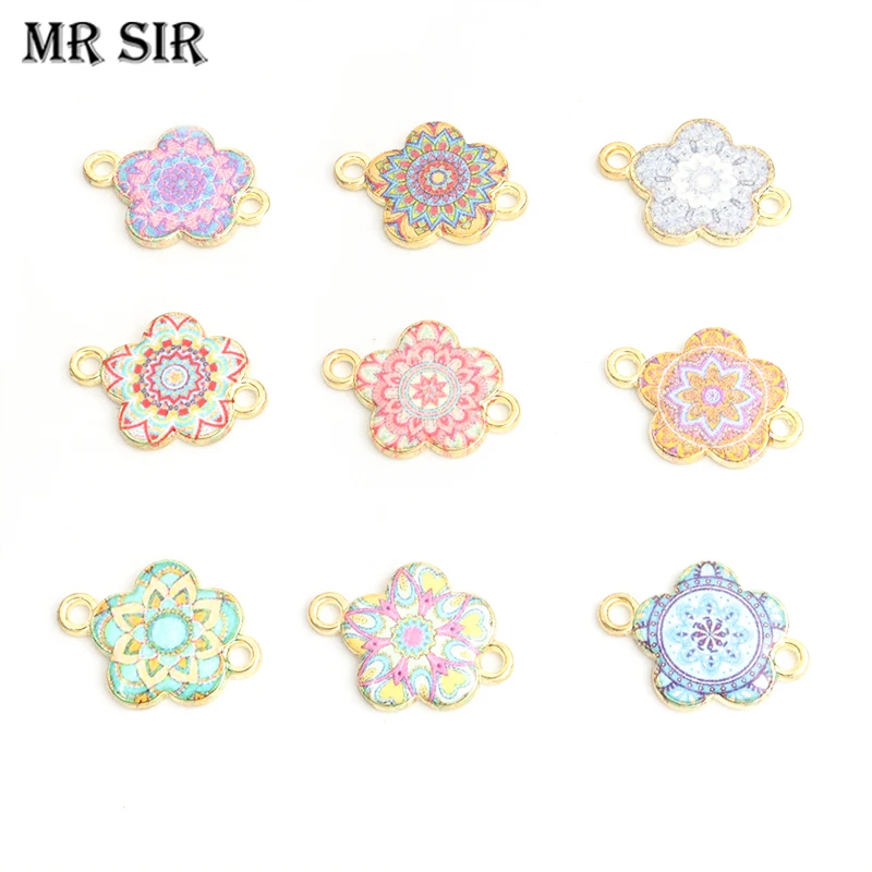 

10pcs Multicolor Mandala Art Charms Connectors Enamel Fashion Datura Pattern Metal Flower Pendants for Making Bracelets Necklace