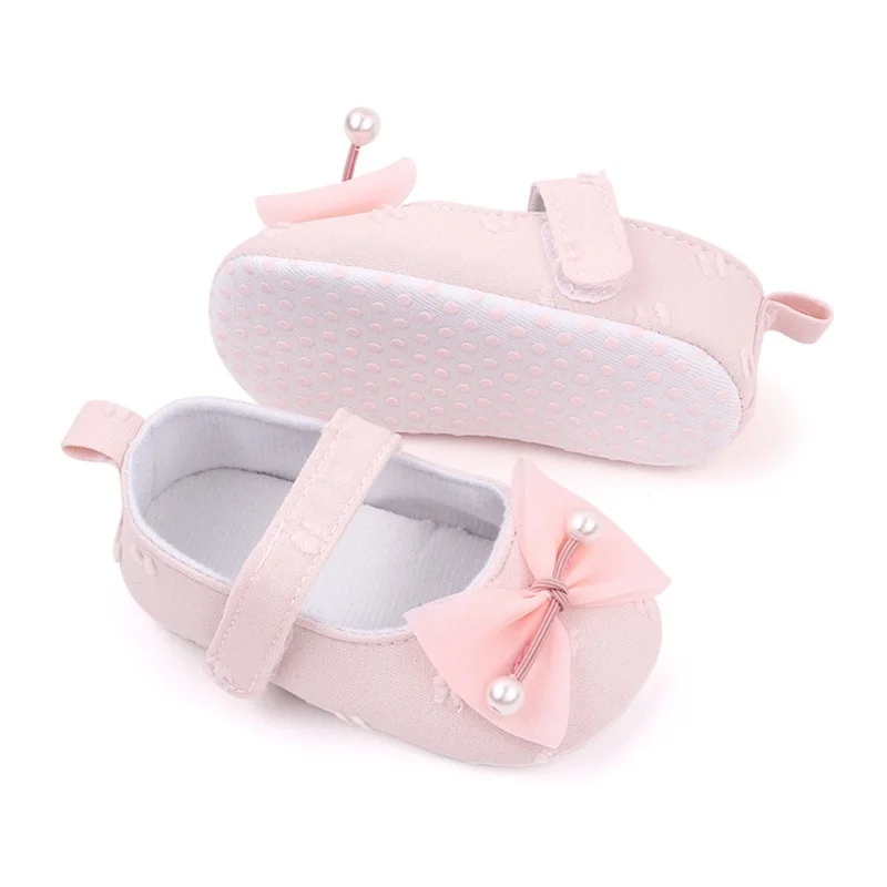 0-18months Baby Girls Bowknot Flats Soft Sole Shoes Non-Slip Princess Wedding Dress Walking Shoes For Newborn Girls 2