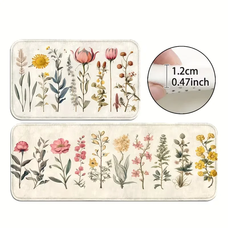 Floral Kitchen & Bathroom Mats Non-Slip, Runner Rugs for Home, Laundry - Comfortable Standing Pads with Vibrant Spring Decor 5