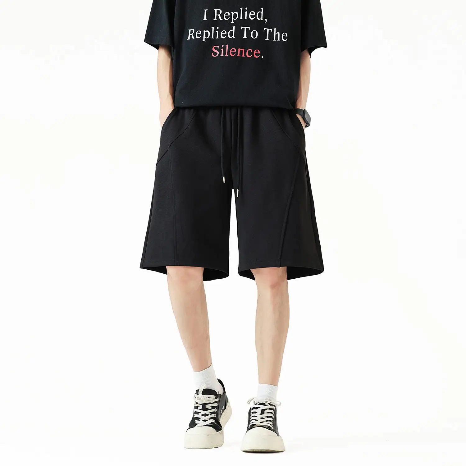 شورت كاجوال برباط خصر مرن للرجال بلون سادة وساق مستقيمة، شورت جري رياضي سريع الجفاف لملابس الصالة الرياضية والصيفية