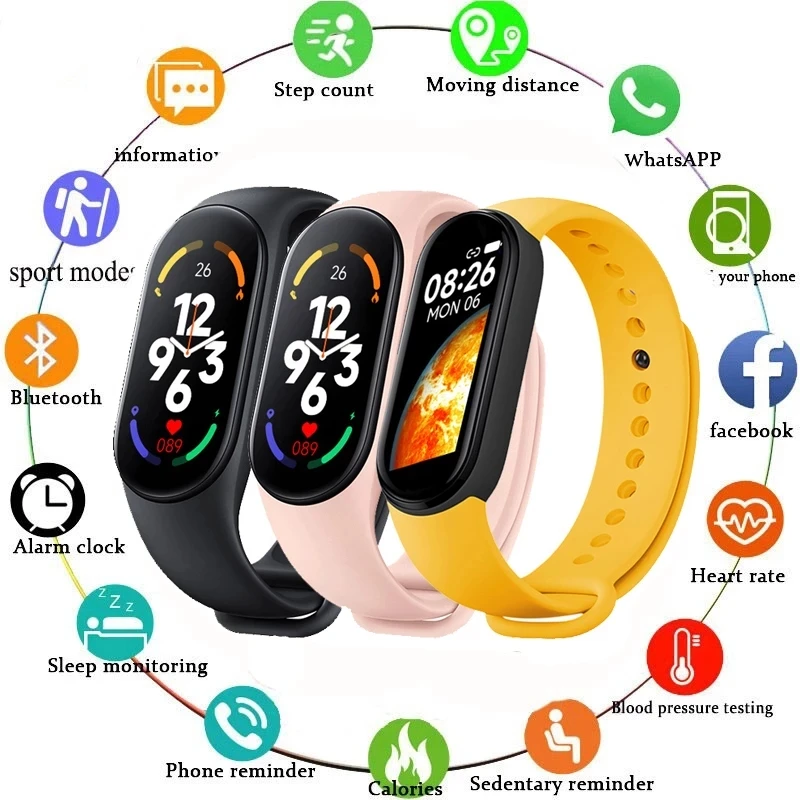 

Band 7 Smart Watch Men Women 2023 Bluetooth Smartband Heart Rate Fitness Tracker Fashion Sports Smart Bracelet for Android IOS