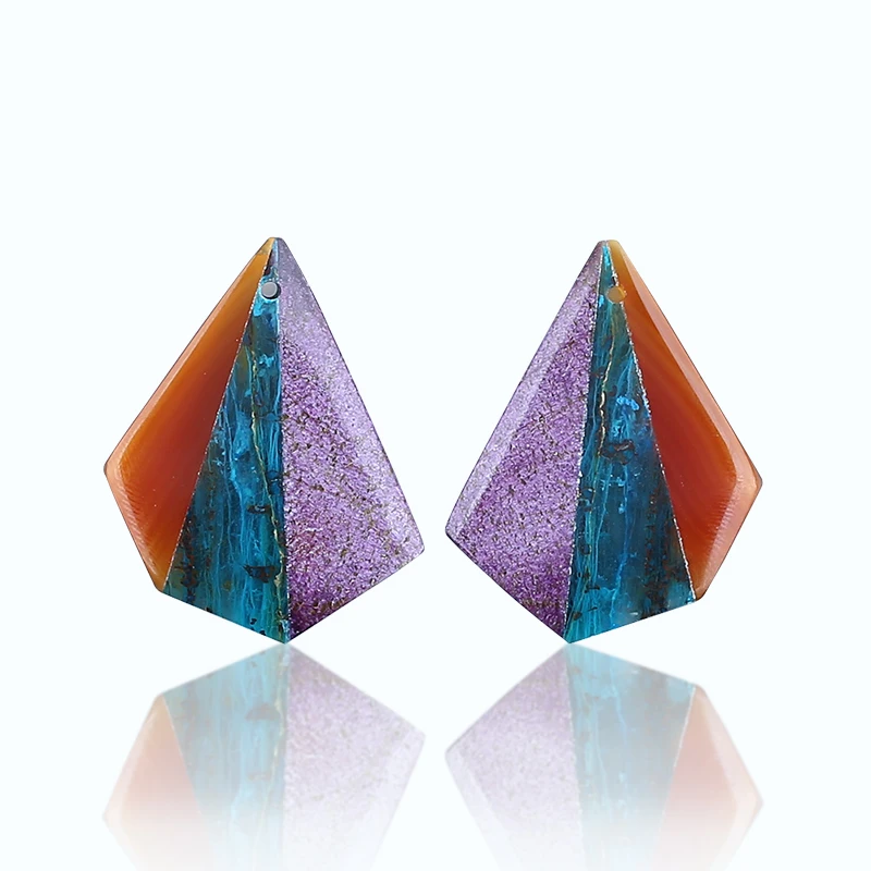 Natural Gemstone Chrysocolla,Red Agate,African Purple Stone Fashion Intarsia Earrings Accessories For Women 31x25x4mm 8.1g