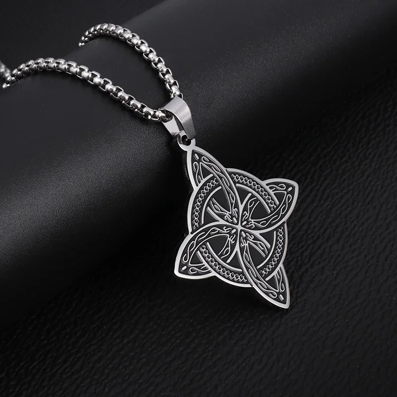 Witch's Knot Layered Necklace – Stainless Steel Celtic Pagan Symbol Pendant For Women & Men – Double Layer Lucky Jewelry - View #3