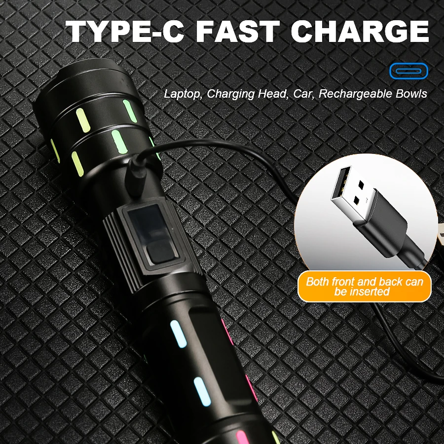 Super Bright LED Flashlight Rechargeable Long-range Spotlight Powerful Zoom Tactical Flashlight for Outdoor Camping Fishing