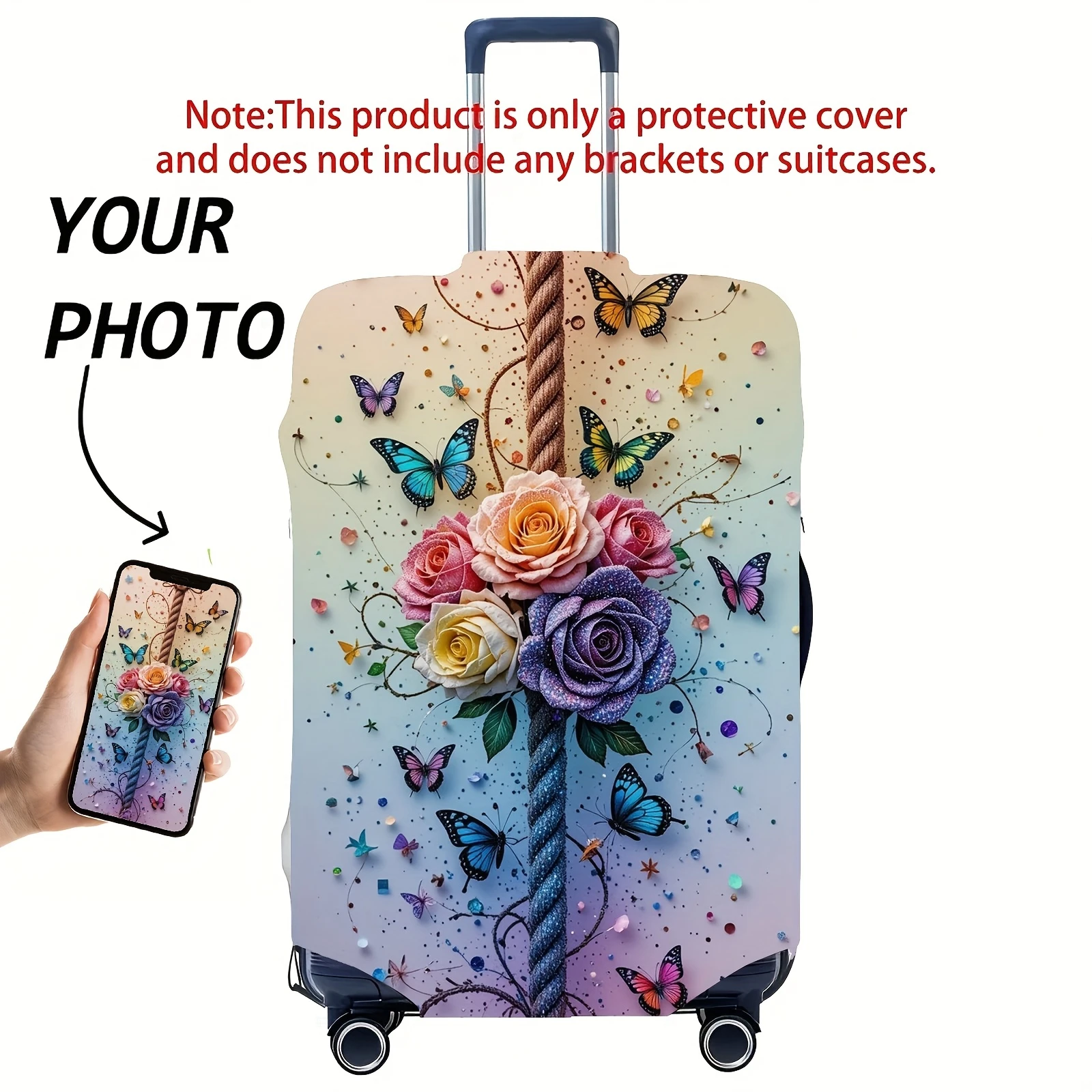 Custom Luggage Covers: Provide Your Favorite images, Patterns, Logos, Text, Celebrity Posters, Photographs, Selfies, Pet Picture
