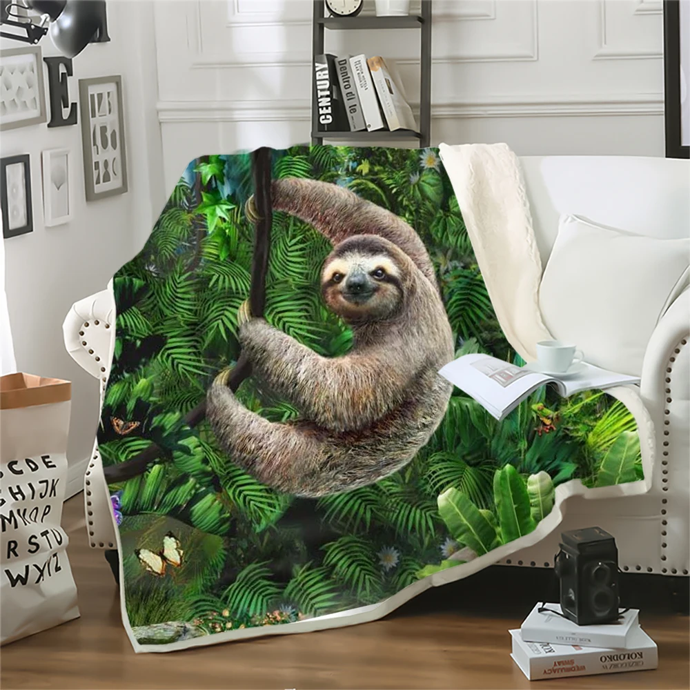 

CLOOCL New Fashion Blankets Tropical Plant Leaves Funny Sloth 3D Printed Throw Blankets Office Nap Double Layer Quilts for Sofa