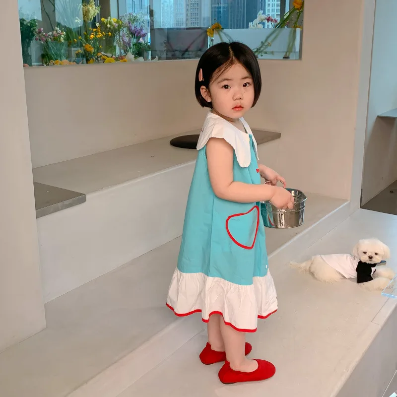

Children's Photo Clothing Summer Girls Lotus Leaf Collar Sleeveless Dress Children's Western Style Love Lace-up Vest Skirt