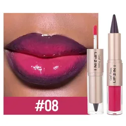 Elegant Brown Matte Lip Liner & Gloss Duo - Waterproof & Non - Stick Finish (08)