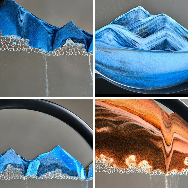 Sandscape Moving Sand Art Picture Round Moving Hourglass 3D Mountain Sandscape Motion Display Flowing Sand Painting Home Decor