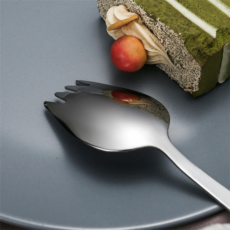 Stainless Steel Fruit Fork Spoon Long Handle Ice Cream Salad Dessert Tableware Western Multi-Function Silver Spork
