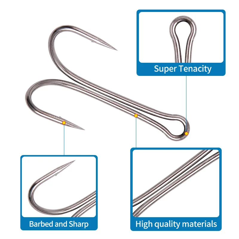 double barbed fishing hooks Dr.Fish 100pcs Baitholder 1#-10#4# Suitable for freshwater and saltwater fish Double Barb Hook - 4/0