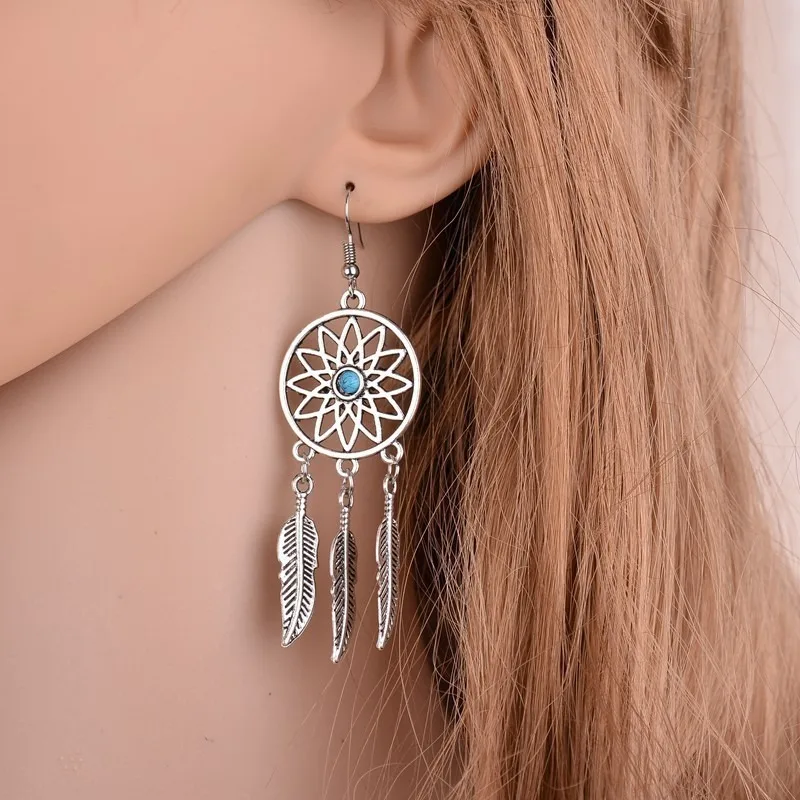 

Fashion Alloy Dream Catcher Dream Catcher Earrings Bohemian National Style Tassel Feather Wings Loose Long Earrings