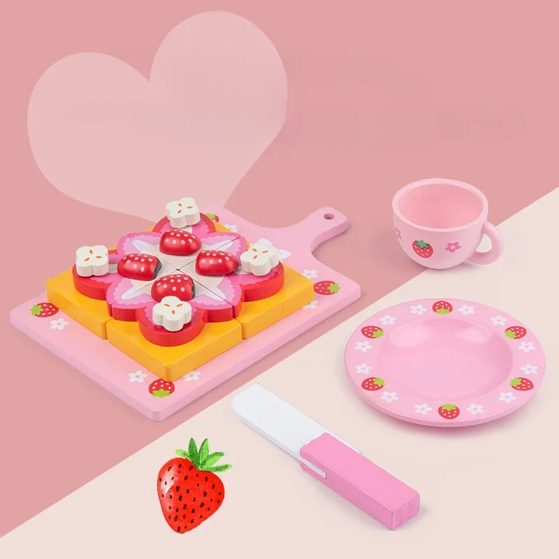 Children's Wooden Simulation Cake Strawberry Double Birthday Cake Baby Pretend Play Kitchen Food Educational Toys Girls Gift Kid