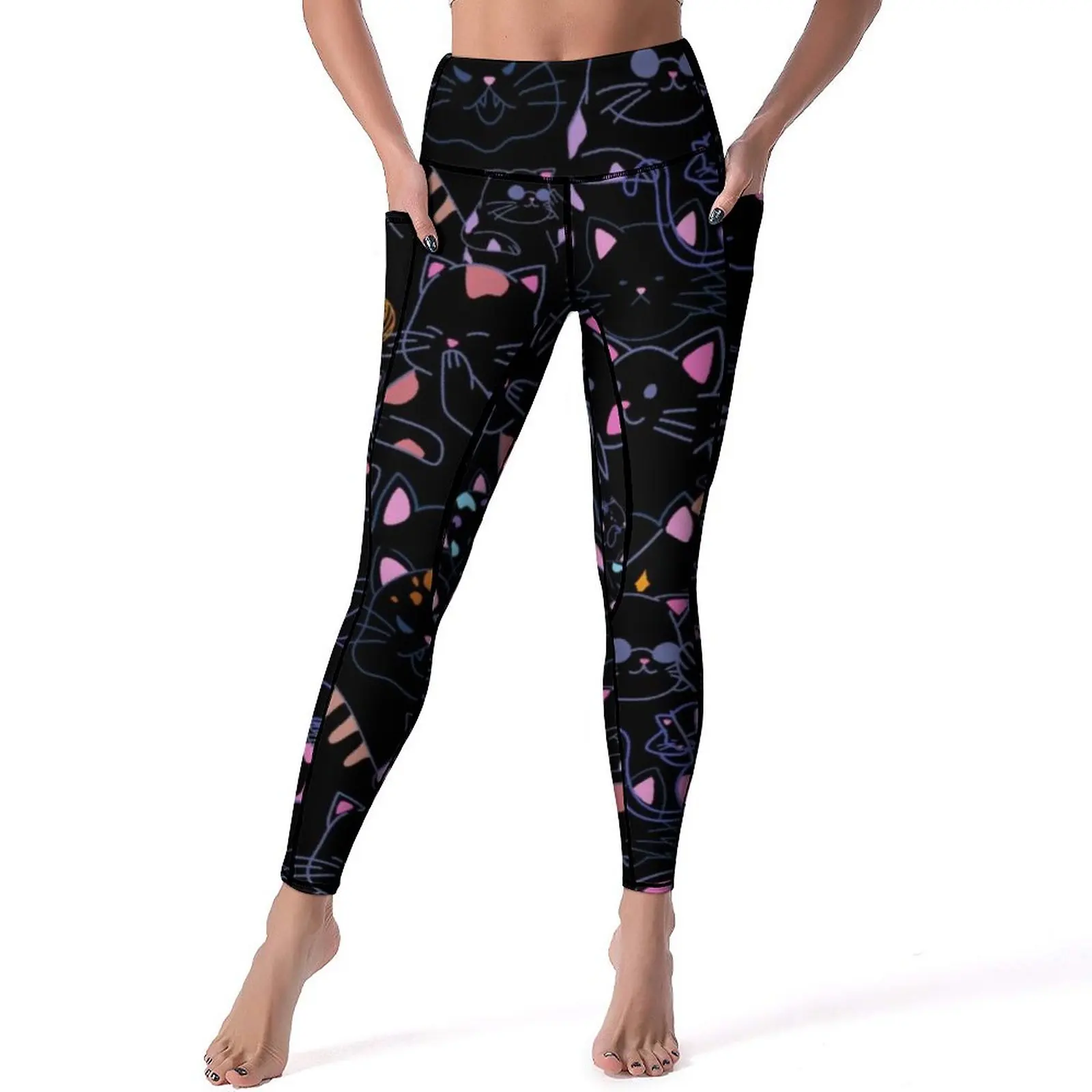 

Colorful Black Cat Leggings Halloween Fitness Yoga Pants Push Up Fashion Leggins Elastic Pattern Sport Legging Gift Idea