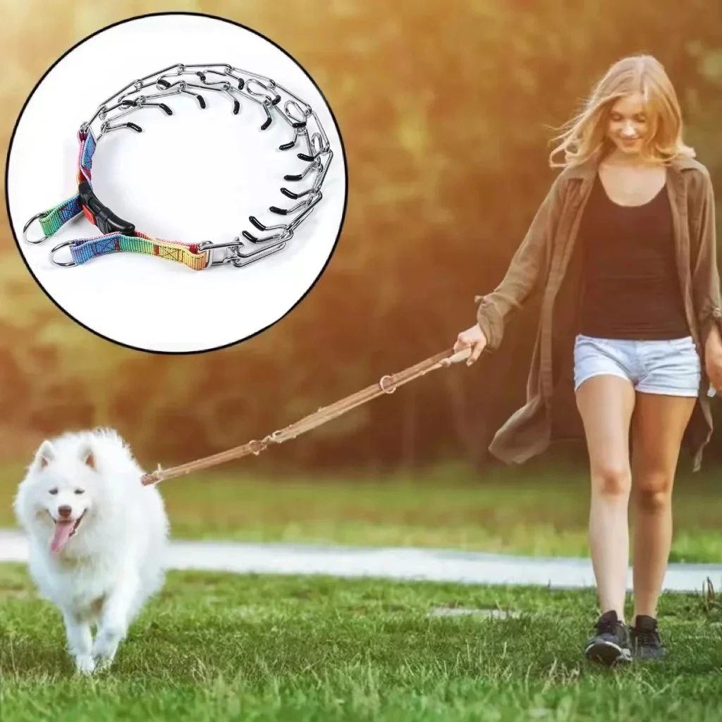 Effective Pinch Dog Training Collar With Comfort Rubber Tips Safe Adjustable Detachable Stainless Steel Pet Prong Choke Collar