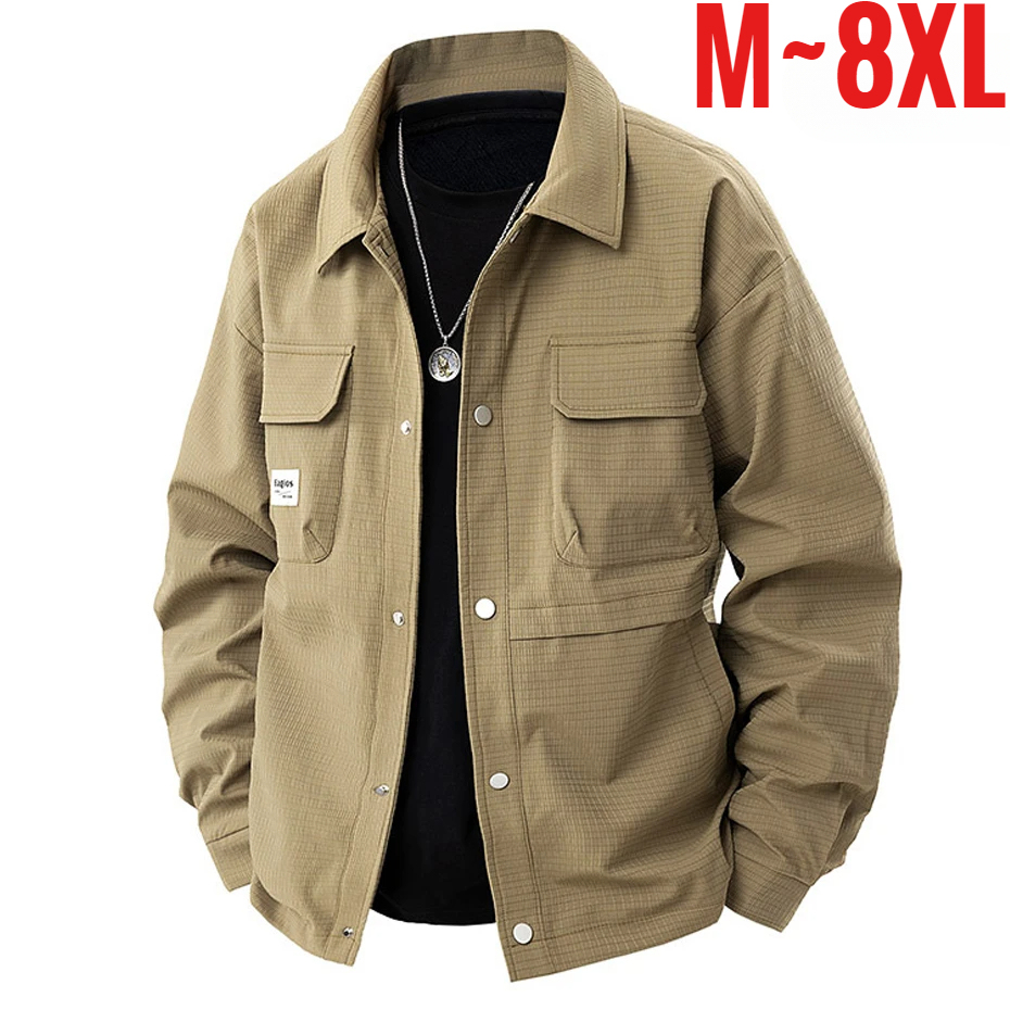 Spring Men Cargo Jacket Turn Down Collar Windbreaker Male Oversize Coat Fashion Casual Big Size Plus Large 6XL 7XL 8XL Outerwear
