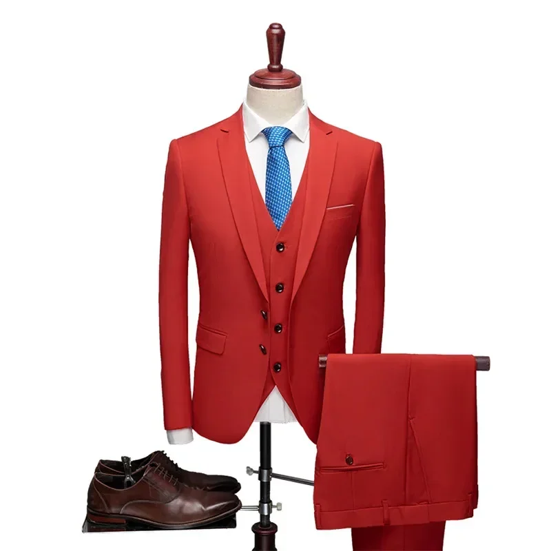 Mens Suit Men Business 3 Pieces Suits Sets Male Groom Wedding Banquet Solid Color Large Size Brand Blazers Jacket Coat