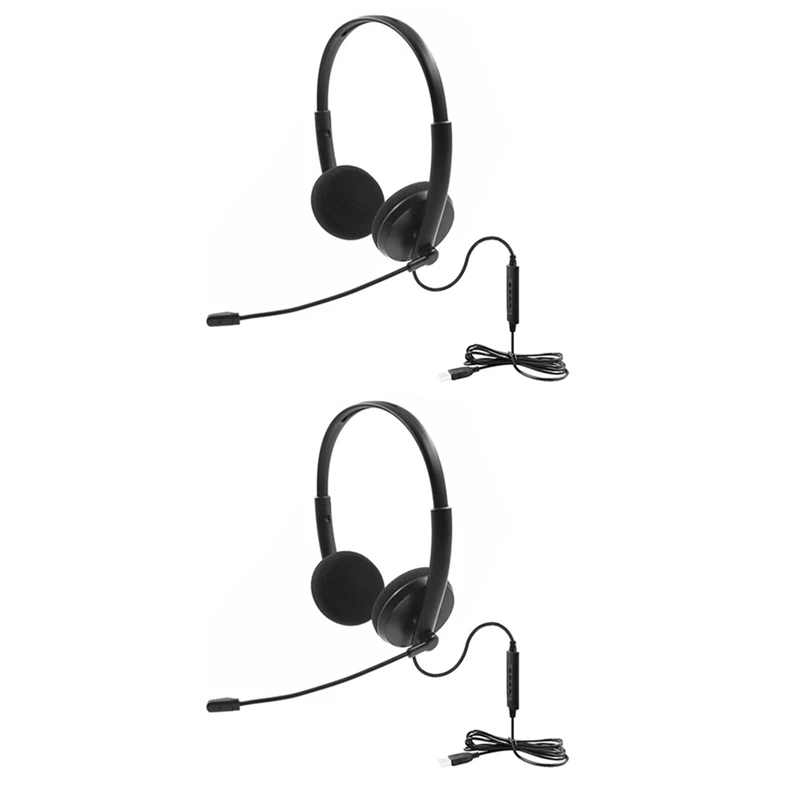 

2X USB Call Center Headset With Noise Cancelling Mic For PC Home Office Phone Customer Service Plug And Play