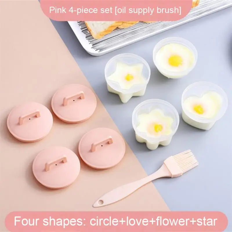 

4Pcs/Set Cute Egg Mold Boiled Poached Egg Artifact With Brush Children's Breakfast Steamed Egg Mold Durable Kitchen Accessories