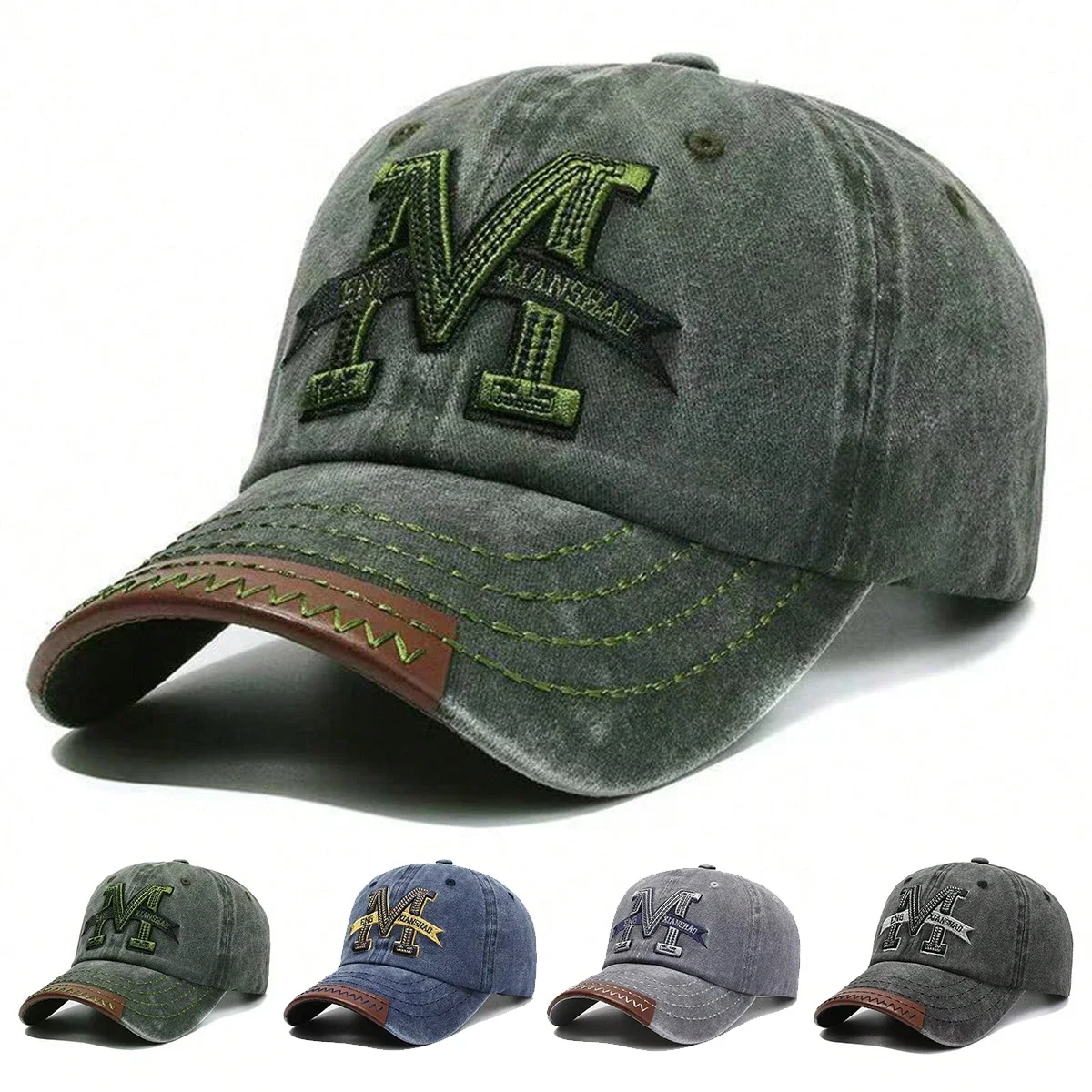 Unisex M-Buchstaben-Stickerei Waschbare Baseballkappen Frühling Herbst Outdoor Sonnenschutz Hut Verstellbare Lässige Trucker-Mützen
