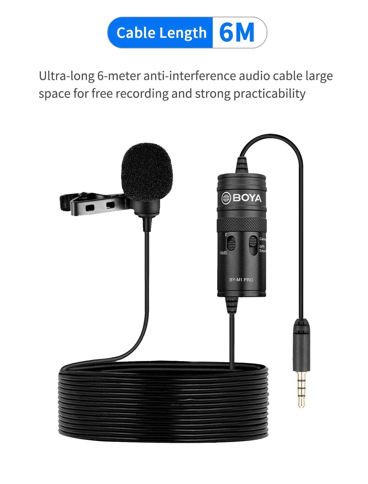 BOYA BY-M1 PRO 6m Portable Omnidirectional Condenser Monitor Lavalier Microphone for Canon Podcast Nikon Sony iPhone 13 Huawei