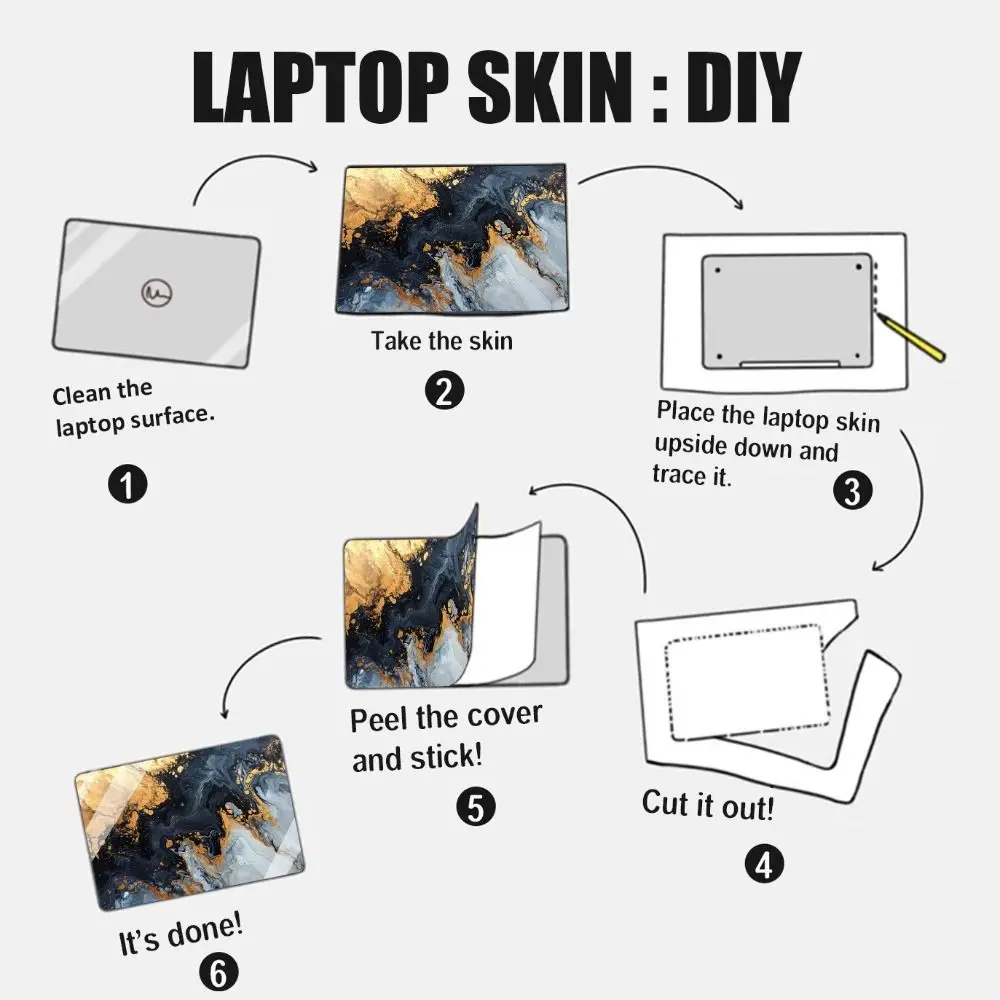 DIY A+C Side 15inch Laptop Stickers Skins Marbling Texture Scratch-proof Notebook Computer Cover Skin Waterproof PVC