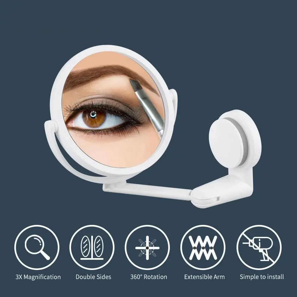 Plastic Self Adhesive Wall Hang Round Vacuum Suction Folding Makeup Supplies Vanity Mirror Shave Mirrors Bath Mirrors 3