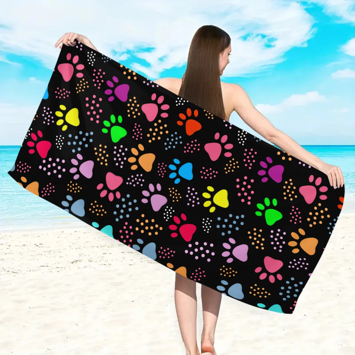 1pc Bohemian Large Beach Towel, Striped Flower Love Printed Bath Towel, Outdoor Swimming, Vacation, Camping Beach Towel_voghion.com