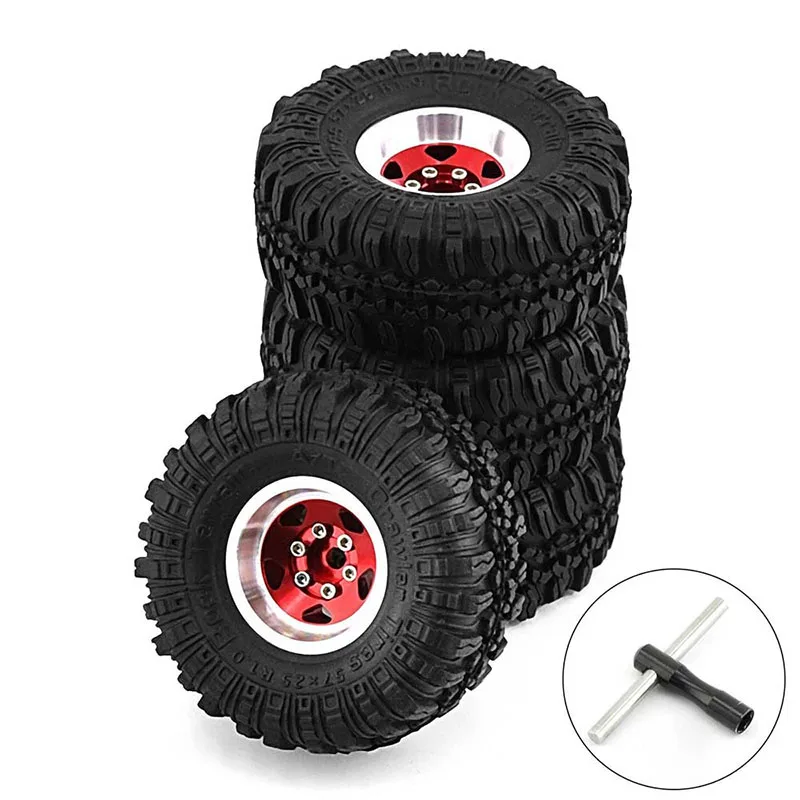 4 Stück 57 mm Metall 1,0 Zoll Beadlock Felge Gummireifen-Set für 1/18 1/24 RC Crawler Axial SCX24 AX24 TRX4M FCX24 Upgrade-Teile – Detail 6