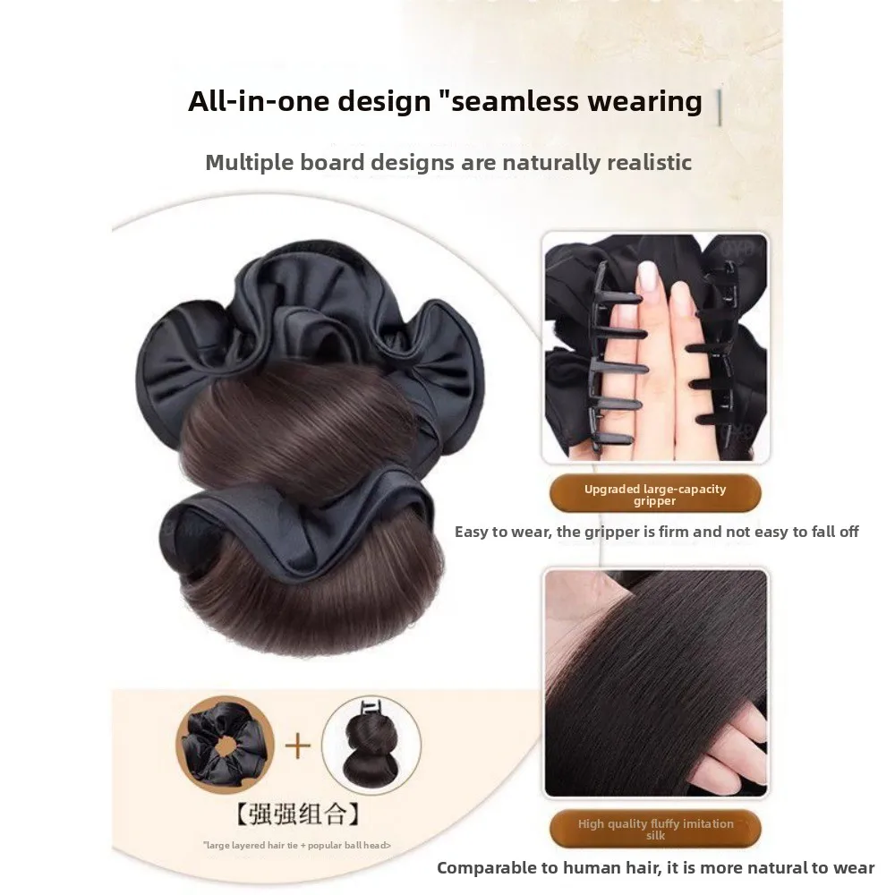 Neue synthetische Haarknoten-Klauenclip mit Haargummi, flauschige Perücke, Haarspange, schwarzes Haarteil für Damen – Detail 7