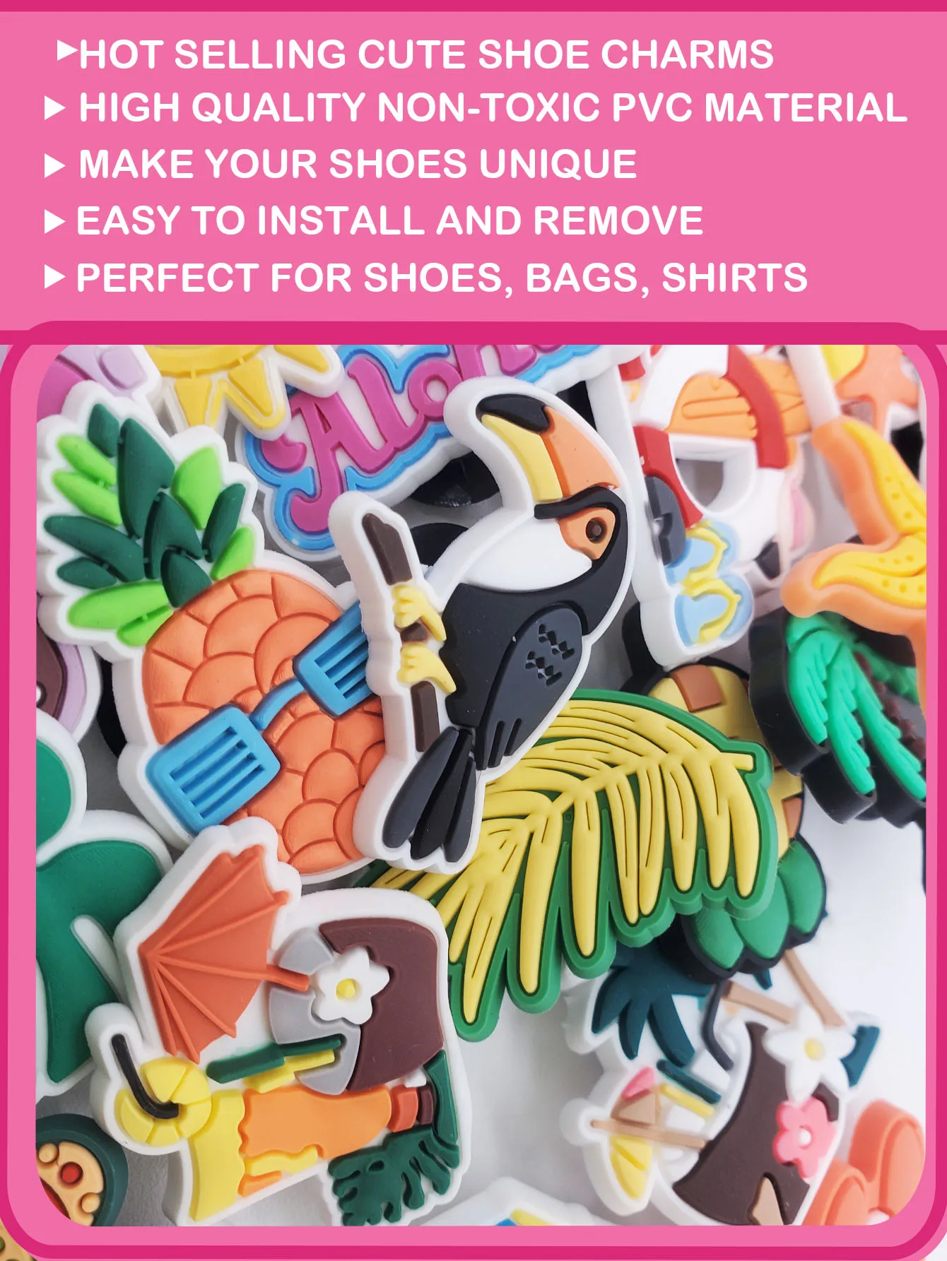 Pack De 15 Decoraciones Para Zapatos De Playa - Flores Y Dibujos Animados De PVC, Multicolor