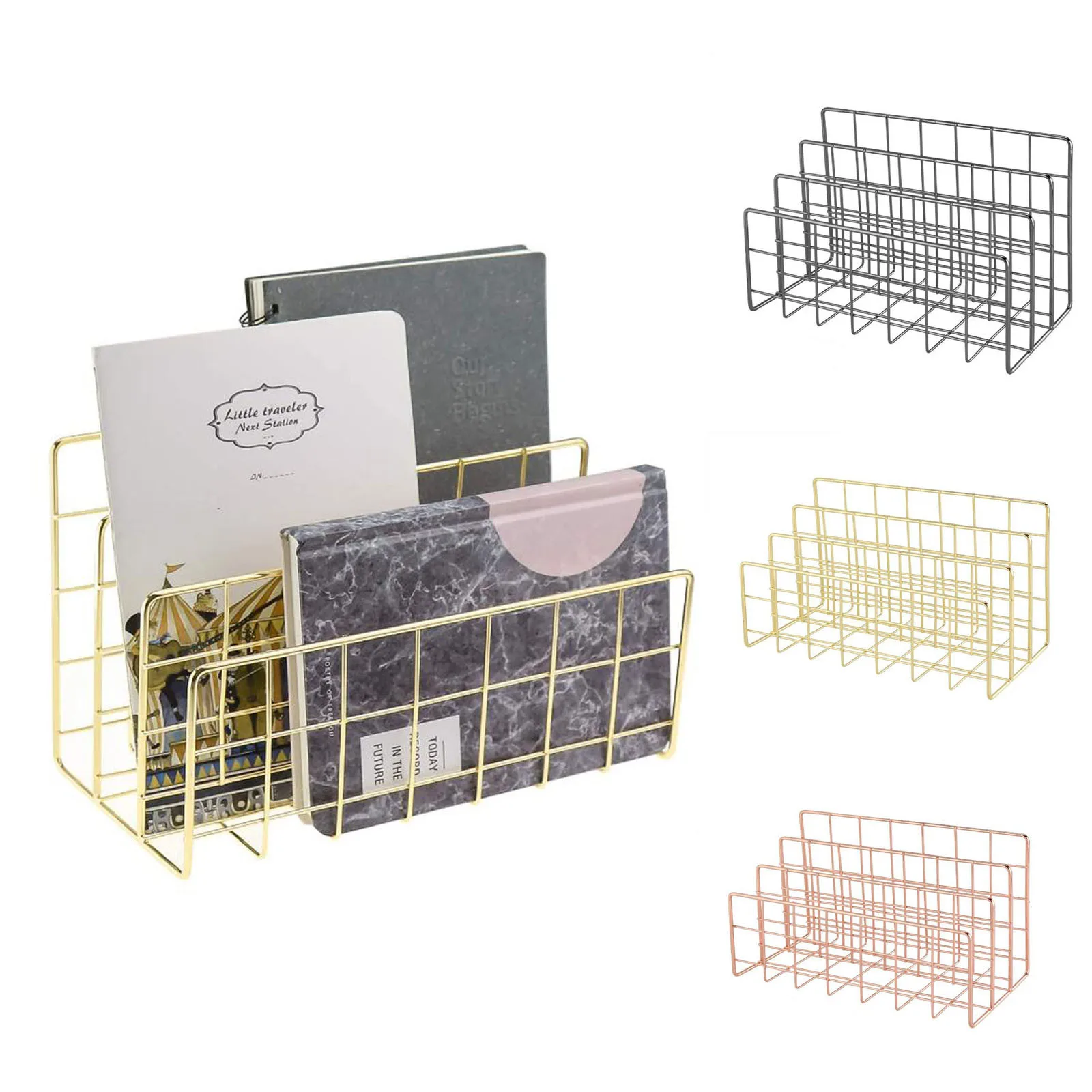 metal book Three Compartments Iron Bookcase Three Wrought Iron Bookshelf Creative Metal Book Stand Desktop Decoration book display stand
