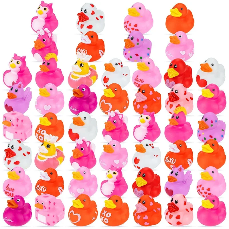 5Pcs Valentine's Day Rubber Ducks Bulk Funny Duck Vinyl Duck Toys Playing In Water Toys For Ducking Valentine Party Baby Shower