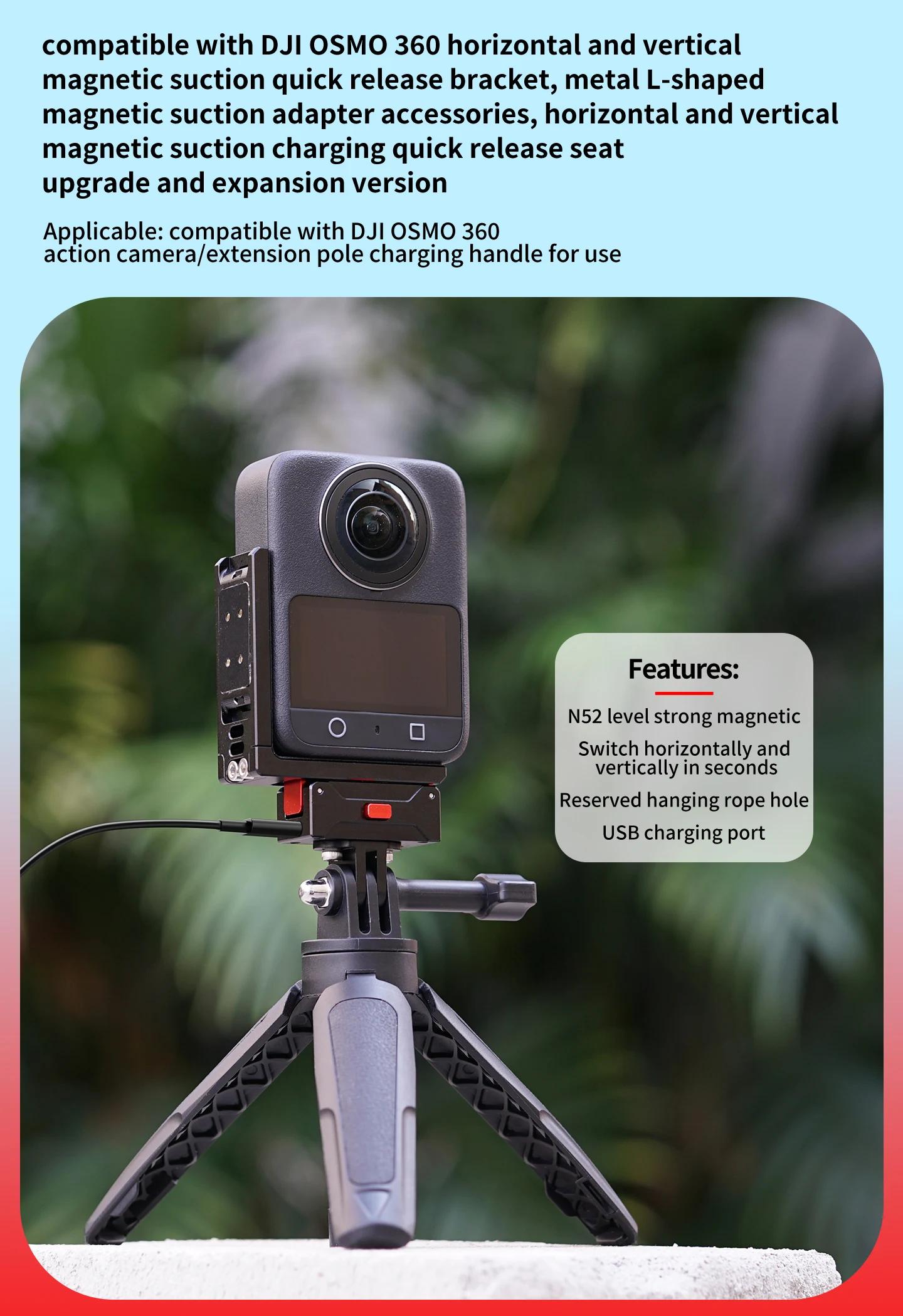 Magnetische Basis, L-Halterung, Schnellverschluss-Ladeadapter für DJI Osmo 360-Action-Kamera, horizontale und vertikale Vlog-Aufnahmehalterung – Detail 1