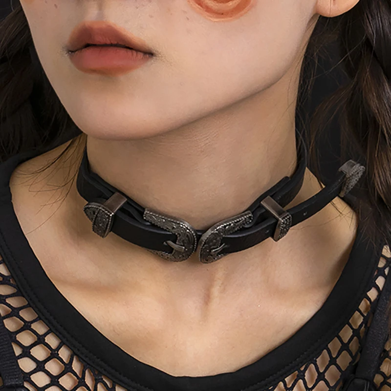 PU LETHER Punk Choker Collar Goth Necklace Big Transparent kawaii