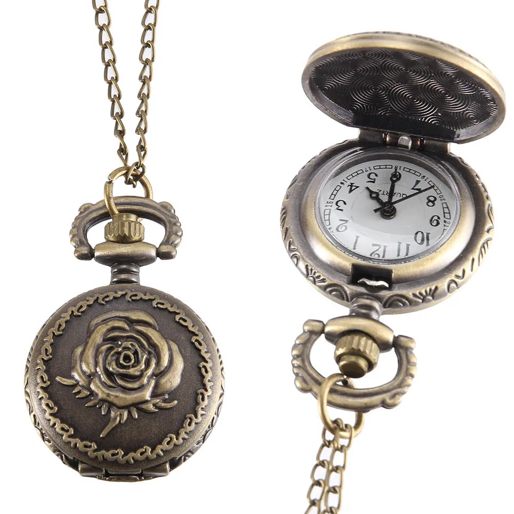 Fashion Women Quartz Pocket Watch Alloy Hollow Out  Butterflies Flowers Vintage Sweater Chain Necklace Pendant Clock Gifts