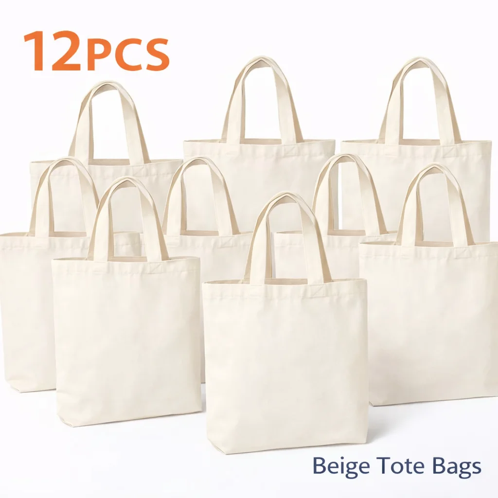 Juego de Bolsas de Tela para Sublimación, 6, 10 o 12 Piezas, Bolsas de Lona Beige para Impresión por Transferencia Térmica, Bolsas de Compras para Manualidades