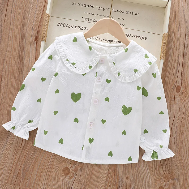 Girls' Shirt New Long Sleeve Turn Down Collar Strawberry Cherry Top Fashion Spring Autumn Children Blouse 2-6 Y