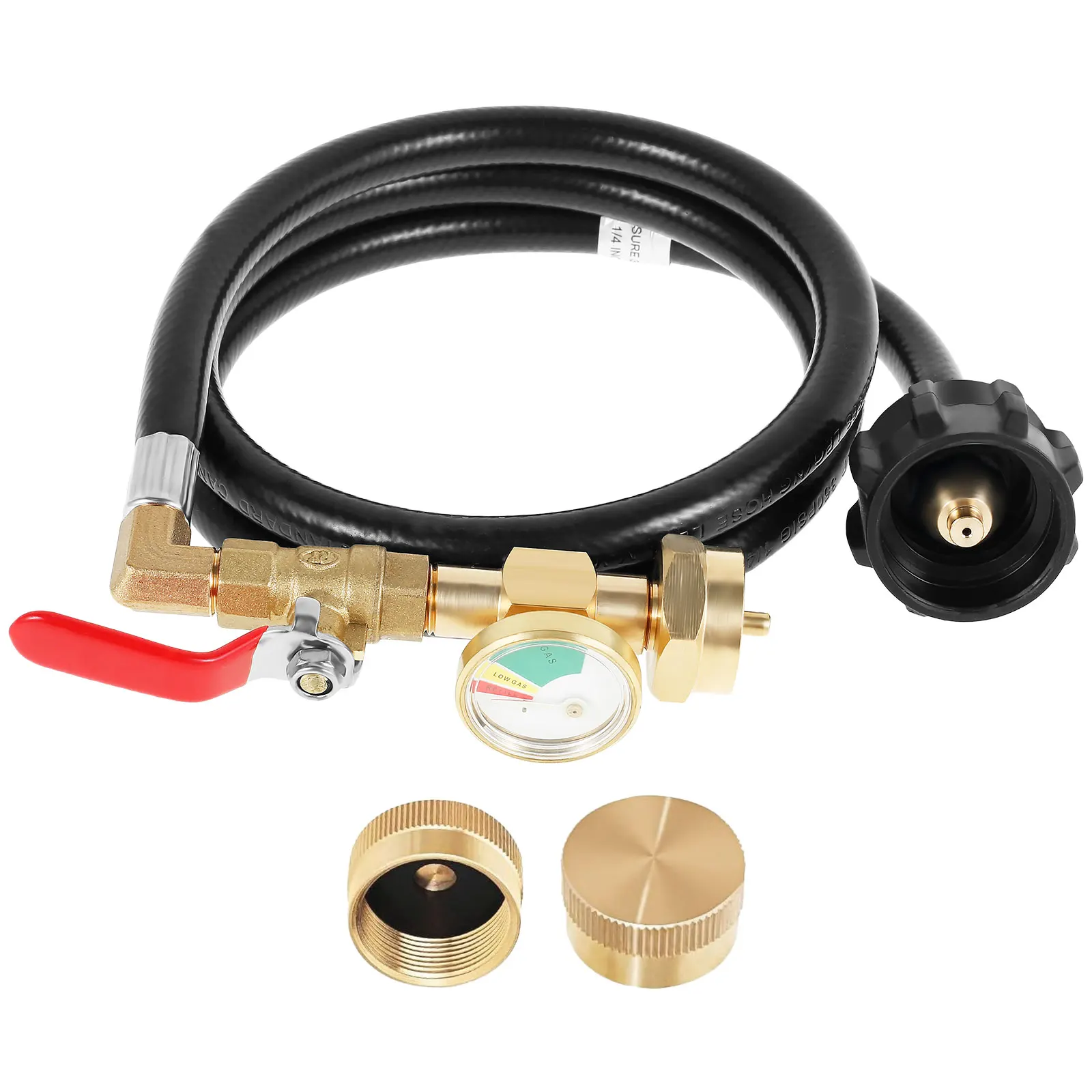 50 Inch Propane Refill Adapter Hose with Pressure Gauge Brass Propane Gas Tank Adapter Connector with ON-Off Control Valve Heavy