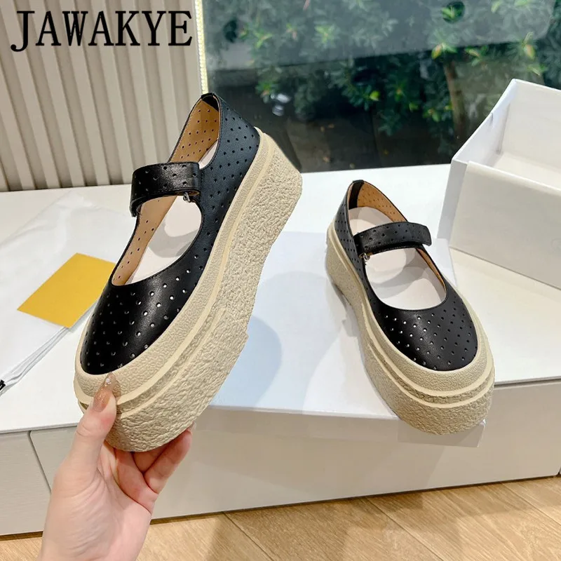 

Height Increasing Flat Platform Loafers Hollow Out Leather Mary Janes Girl's Wedge Sneakers Casual Shoes Women