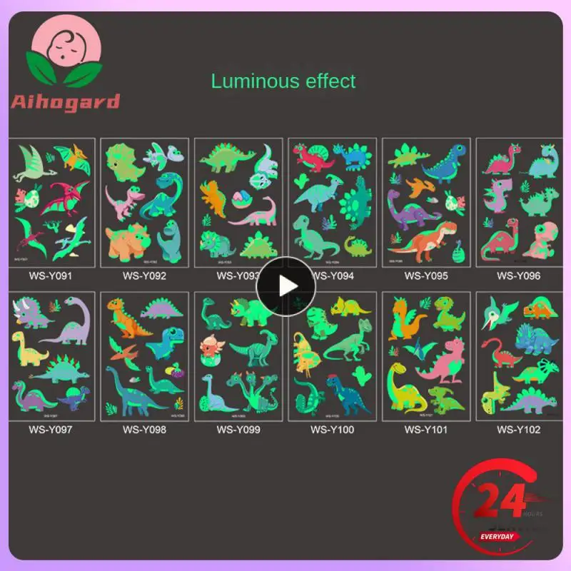 

1 шт. популярная светящаяся Татуировка-динозавр, наклейка для детей, мультяшный Забавный тираннозавр, водонепроницаемый временный флуоресцентный свет