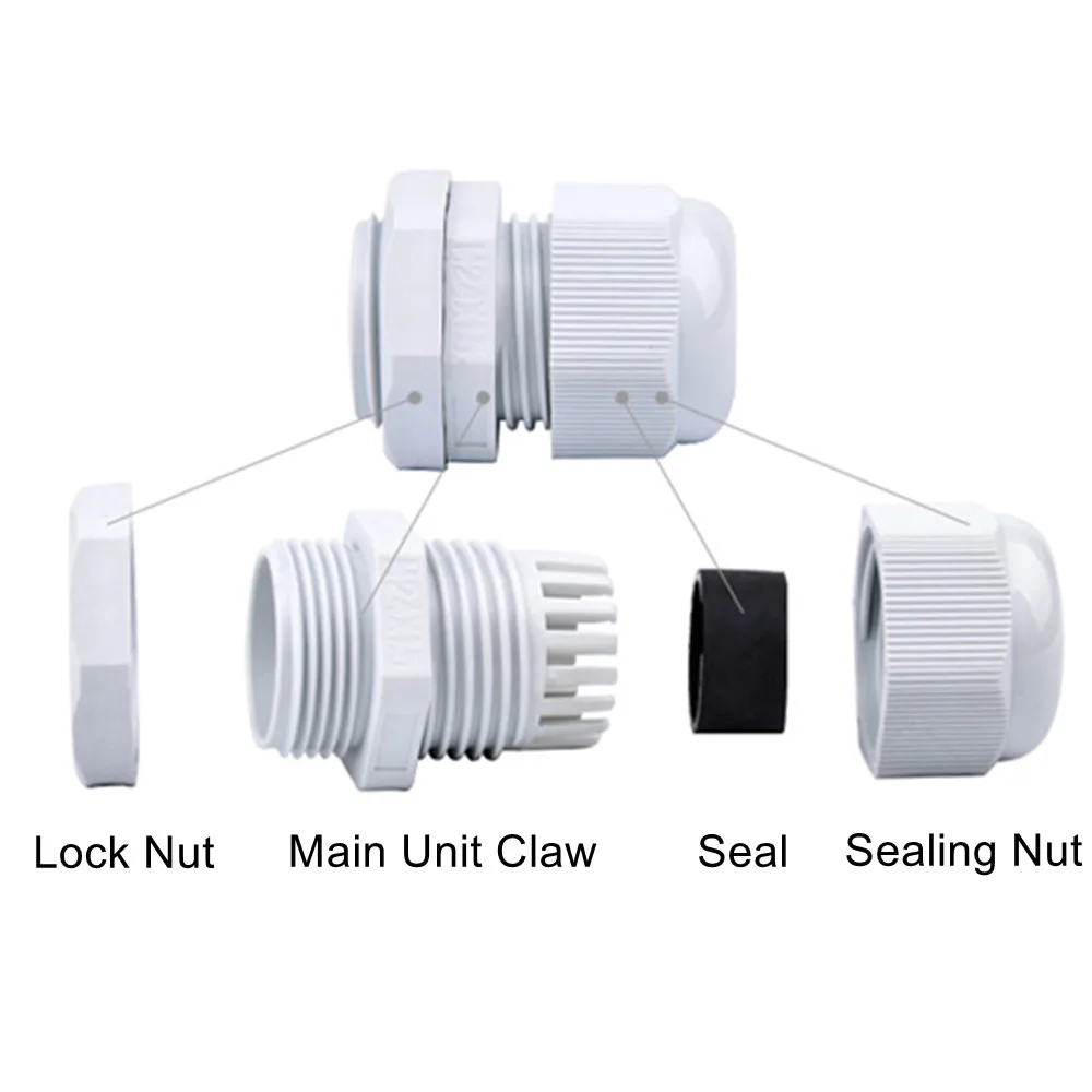 M8 Waterproof Metal Cable Gland White Black Nylon Plastic Connector M14 M16 M18 M20-M63 High Quality IP68 Fit For Cable 3-44mm