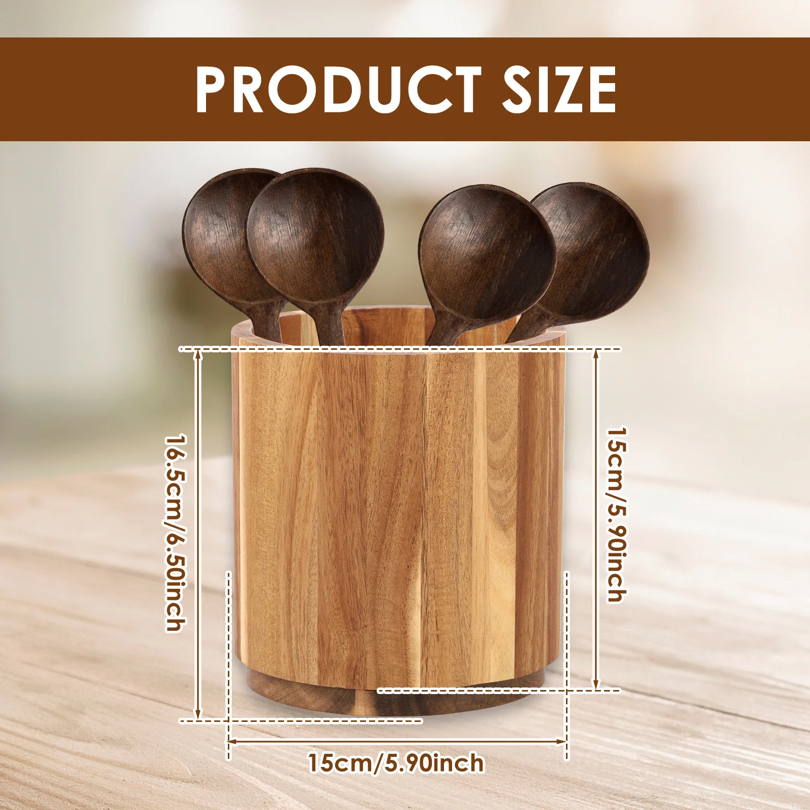 Wooden Utensil Holder 360 Rotating Kitchen Storage