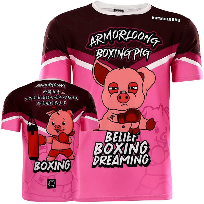 Muay Thai Shorts MMA T Shirt Pink Pig Boxing Training Suit Men Women Kids Matching Kickboxing Thaiboxing Shorts Rashguard Set