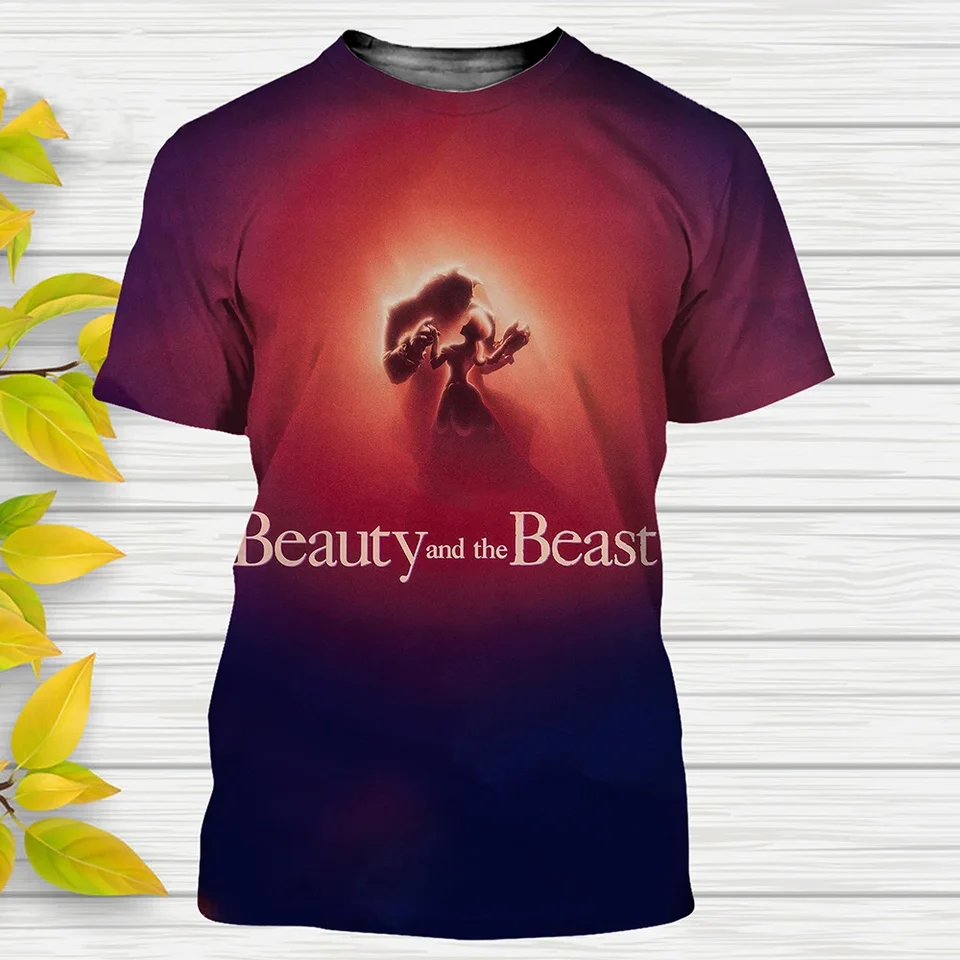 2024 Summer Disney Beauty and The Beast Cartoon 3d T-Shirts Anime